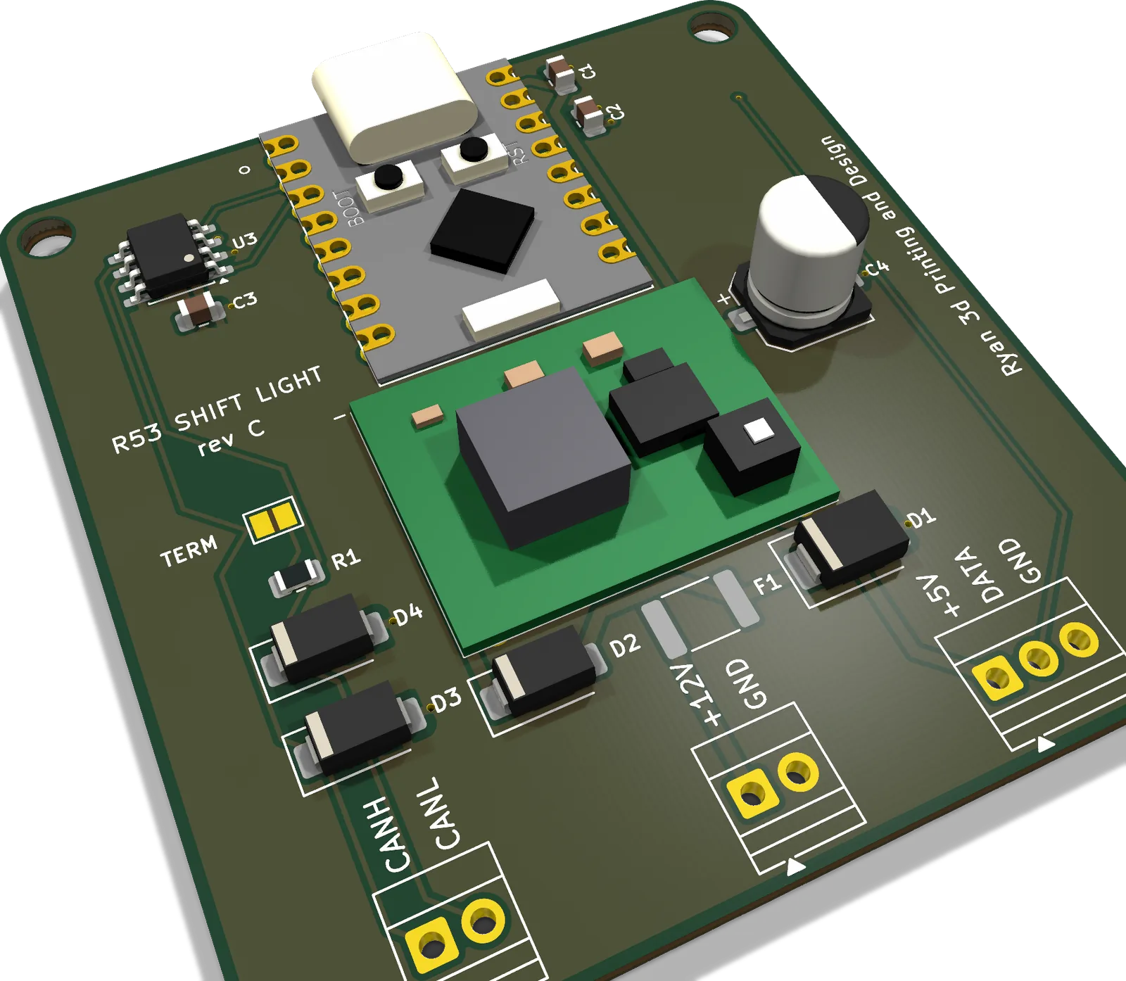 Isometric render of the carrier board